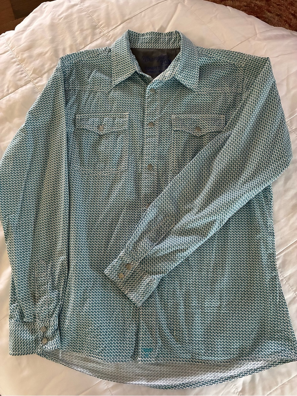 Wrangler Teal Micro-Print Button-Down Shirt
